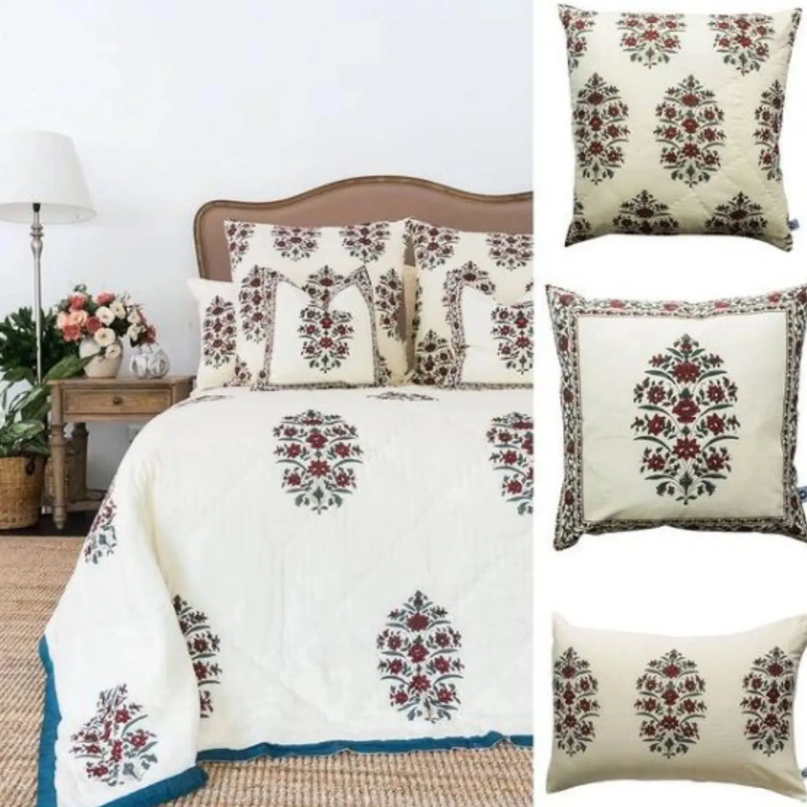 1x Kolka Cotton Gulbahar Quilted Euro Sham Superior Quality High Durable - Ruby