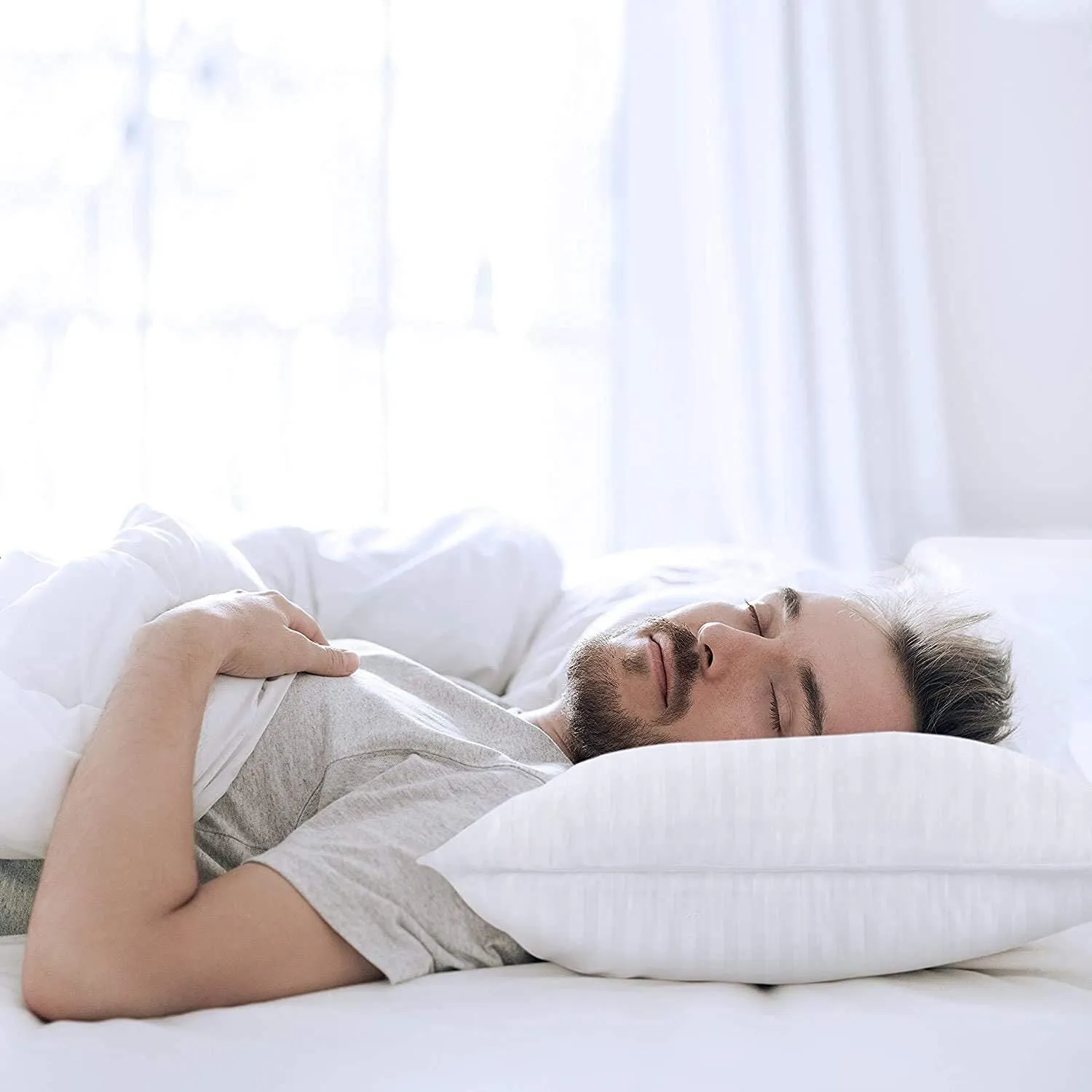 1x Premium 100% Cotton Pillow with Cover Filled Durable Soft Standard - 48x74cm