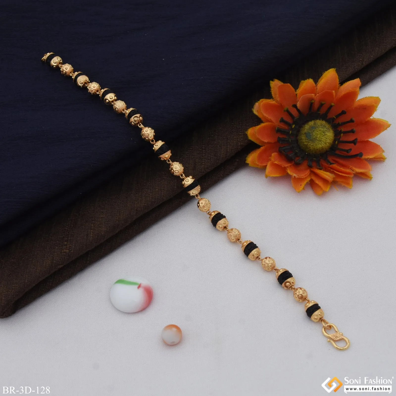Best Quality Durable Design Gold Plated Rudraksha Bracelet for Men - Style D128