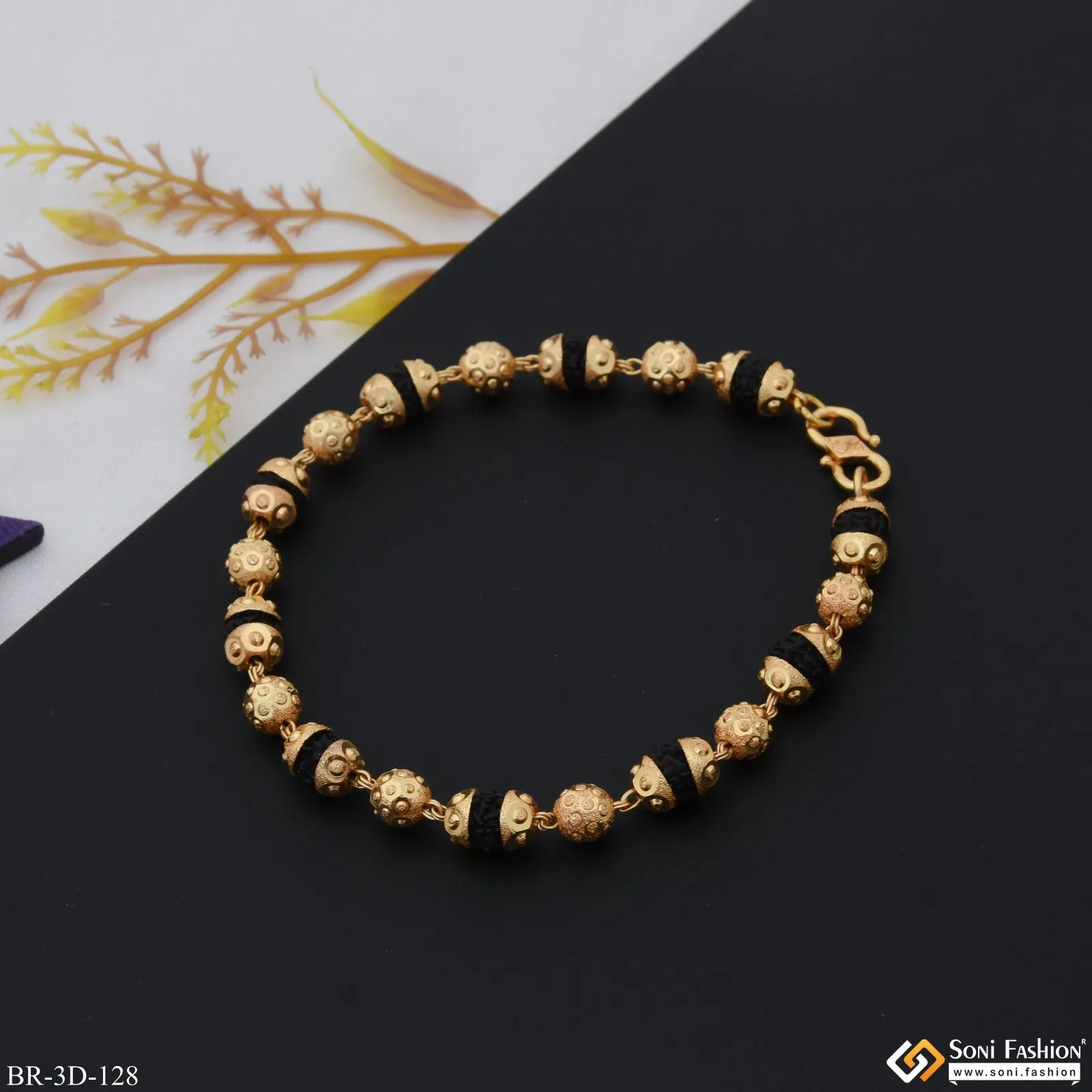 Best Quality Durable Design Gold Plated Rudraksha Bracelet for Men - Style D128