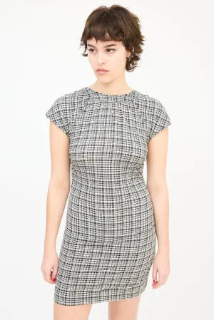 Black & White Seersucker Check Ruched Mini Dress
