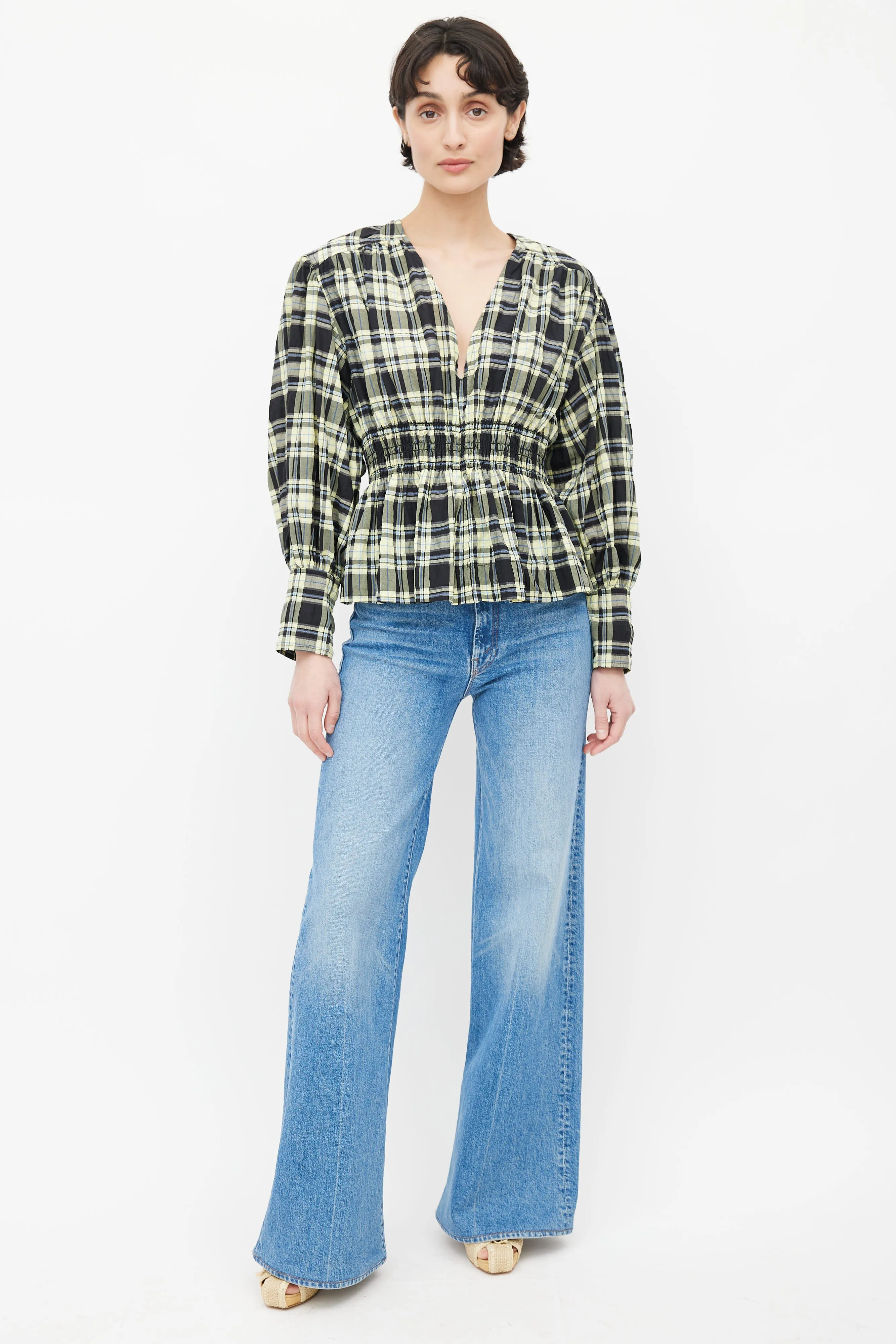 Black & Yellow Plaid Seersucker Blouse