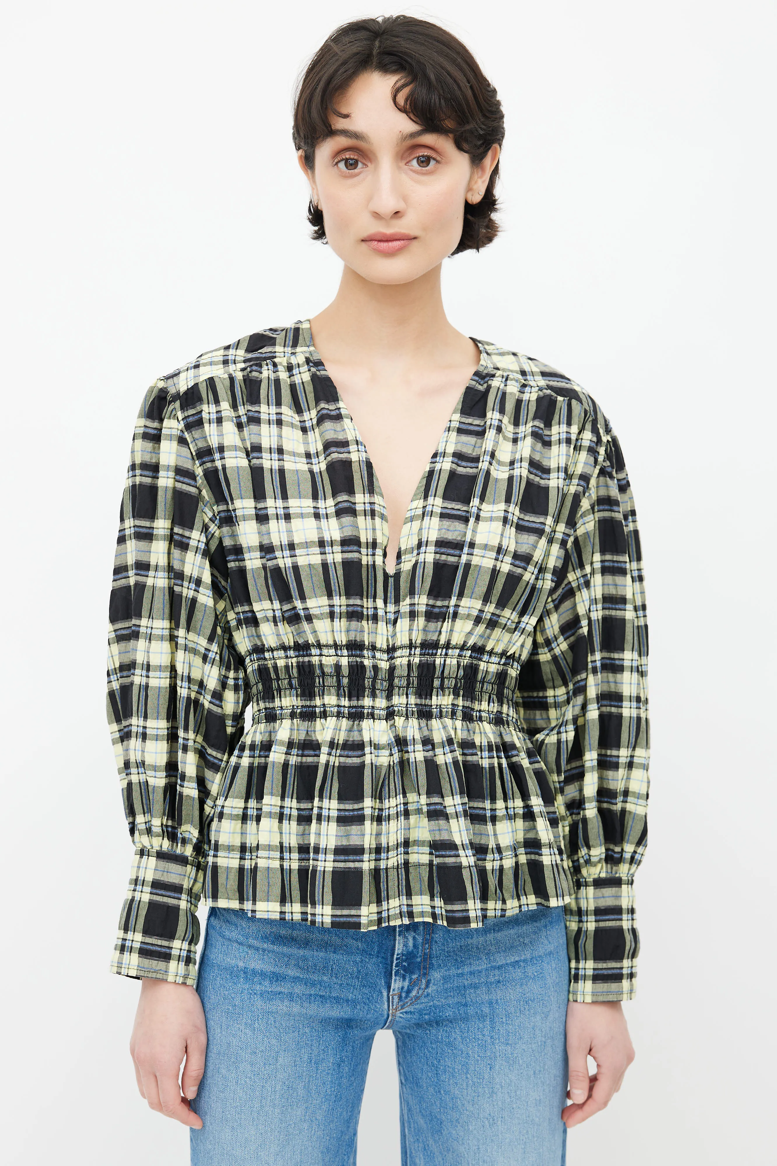 Black & Yellow Plaid Seersucker Blouse