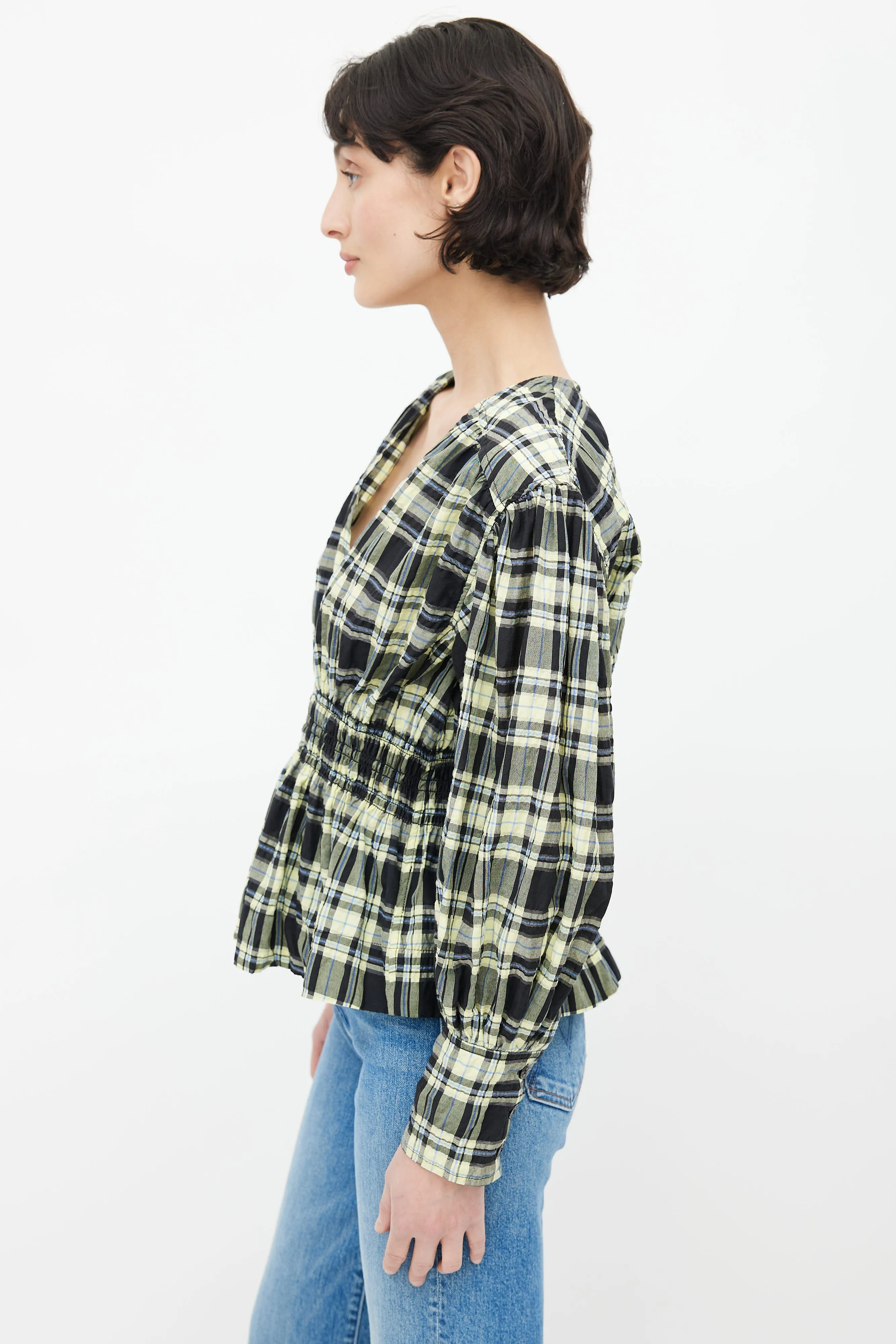 Black & Yellow Plaid Seersucker Blouse