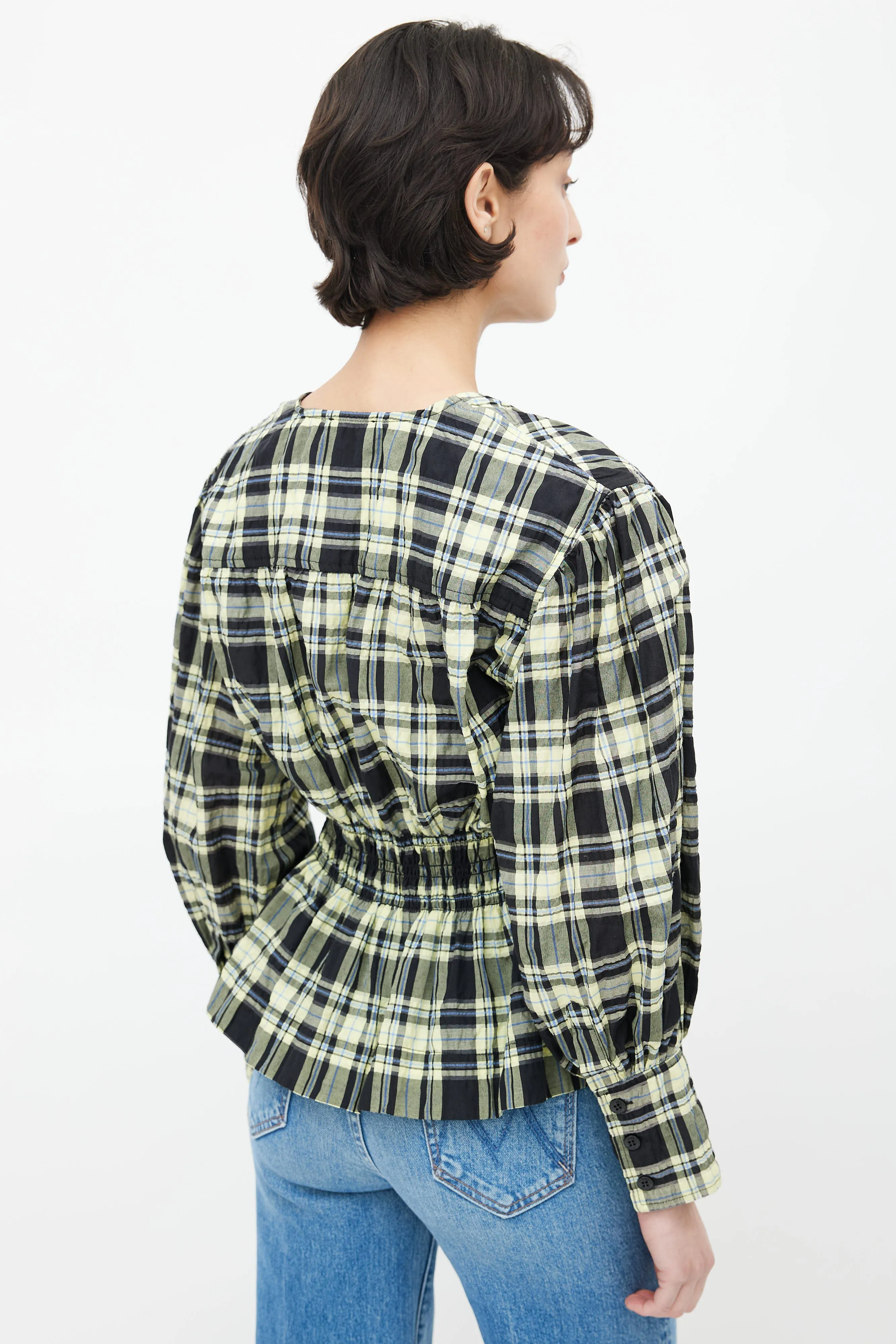 Black & Yellow Plaid Seersucker Blouse