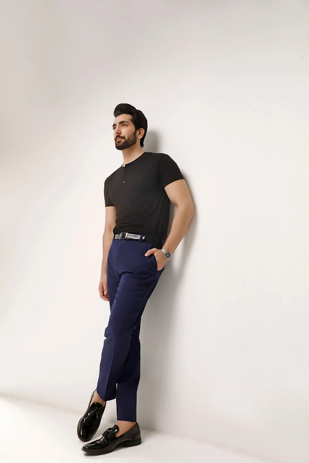 Black Half Sleeves Henley