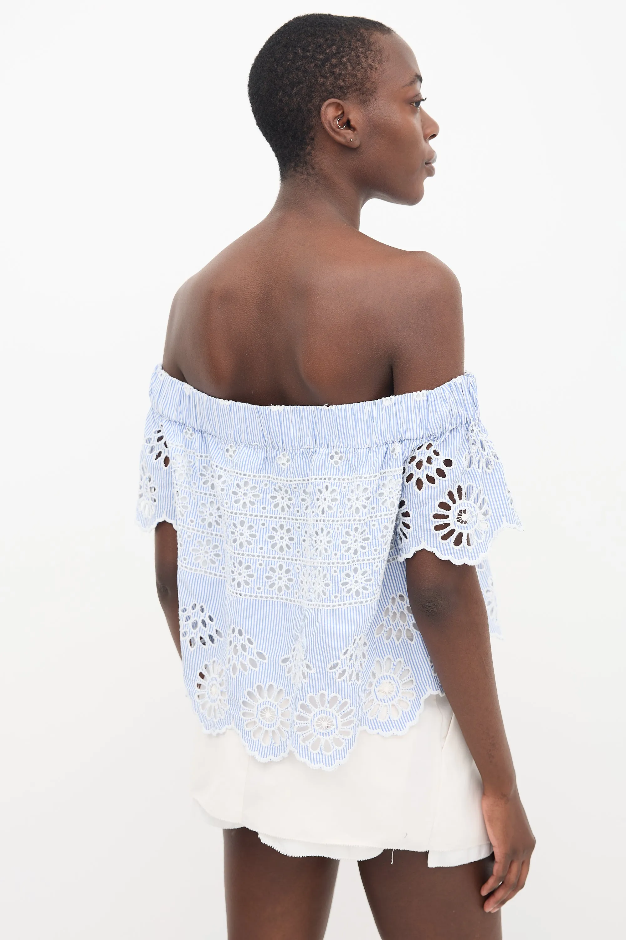 Blue & White Striped Off Shoulder Top