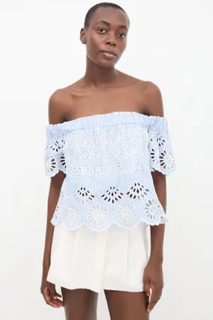Blue & White Striped Off Shoulder Top