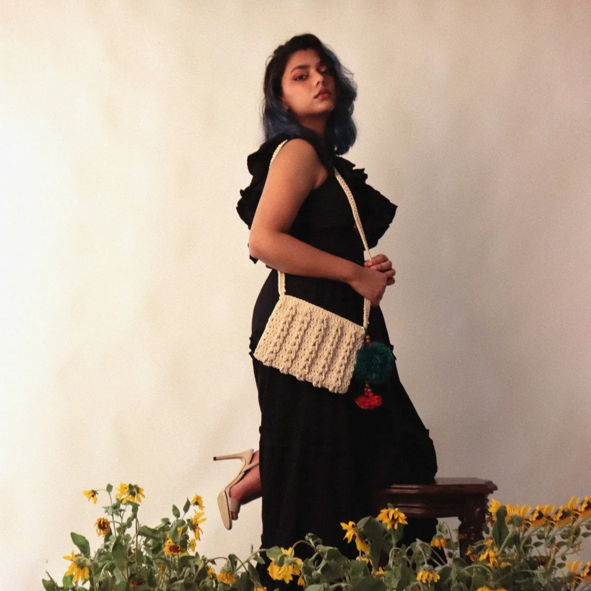 Carry-All Mini Sling Bag | Hand-Crochet | Cotton Yarn | Off White