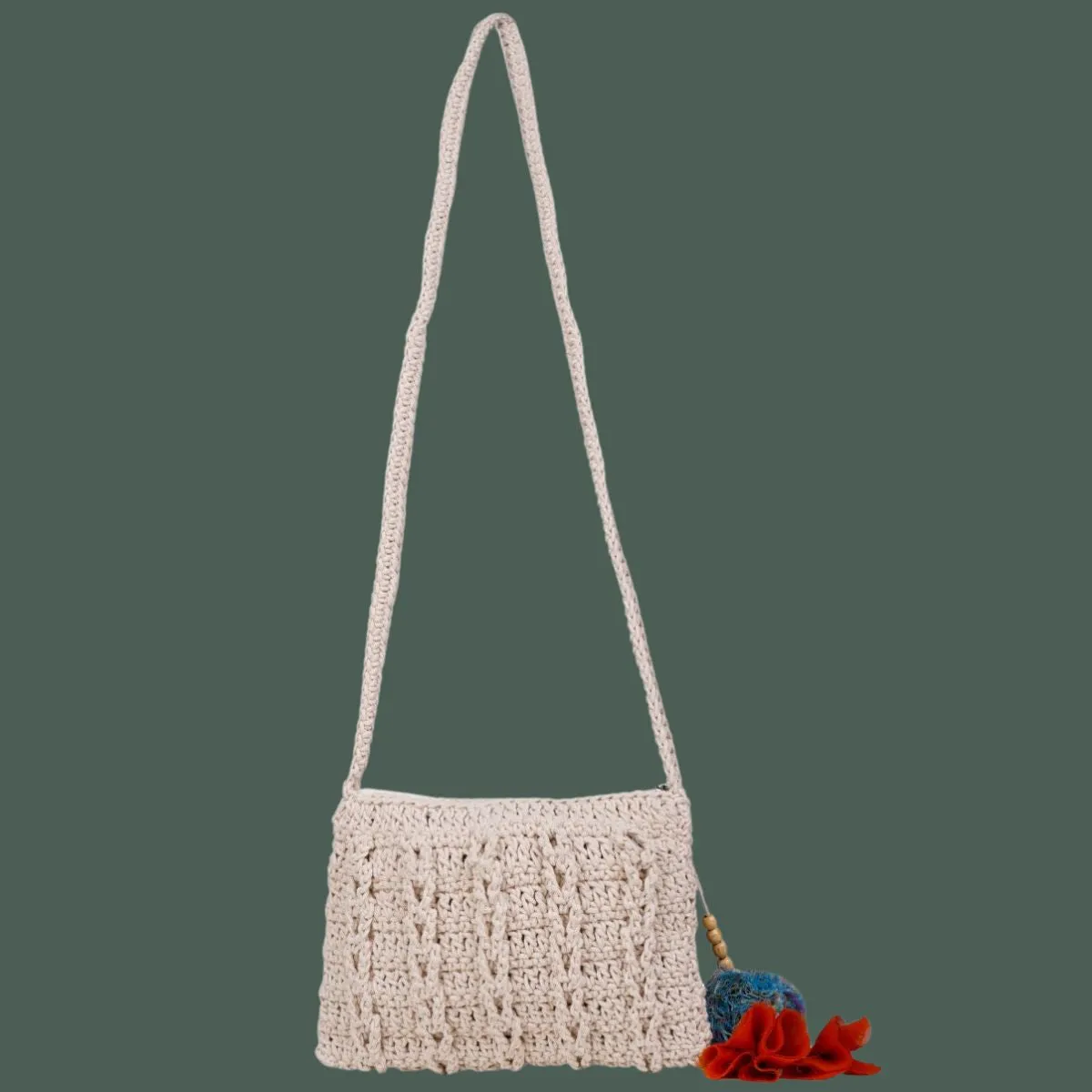 Carry-All Mini Sling Bag | Hand-Crochet | Cotton Yarn | Off White