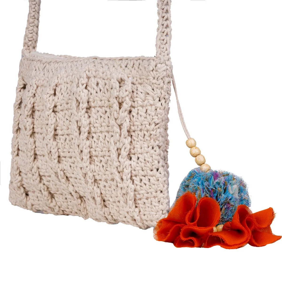 Carry-All Mini Sling Bag | Hand-Crochet | Cotton Yarn | Off White