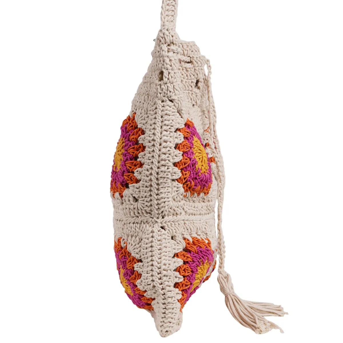 Floral Hand Bag | Hand-Crafted & Crochet | Cotton Yarn | Off White