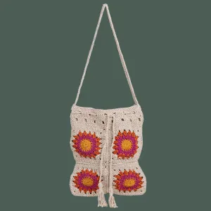 Floral Hand Bag | Hand-Crafted & Crochet | Cotton Yarn | Off White