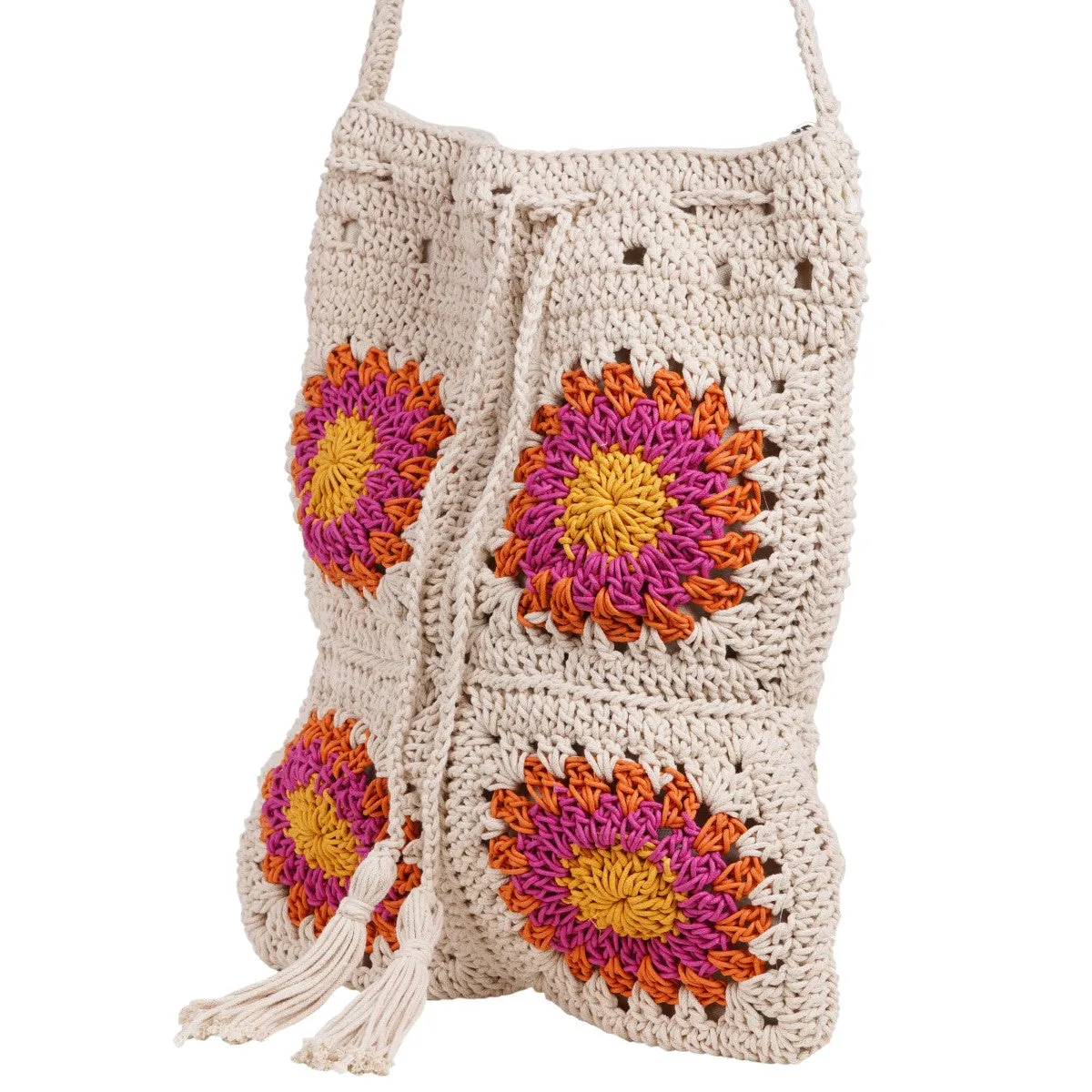 Floral Hand Bag | Hand-Crafted & Crochet | Cotton Yarn | Off White