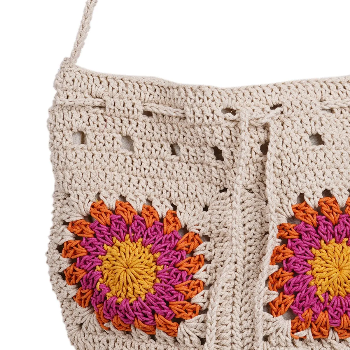 Floral Hand Bag | Hand-Crafted & Crochet | Cotton Yarn | Off White