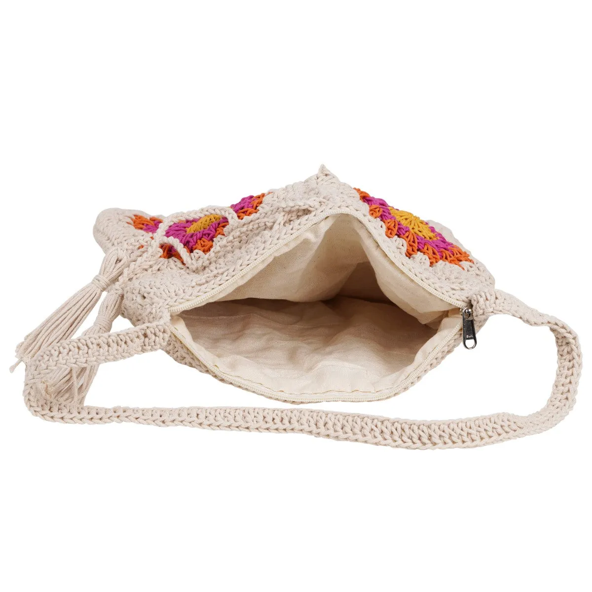 Floral Hand Bag | Hand-Crafted & Crochet | Cotton Yarn | Off White