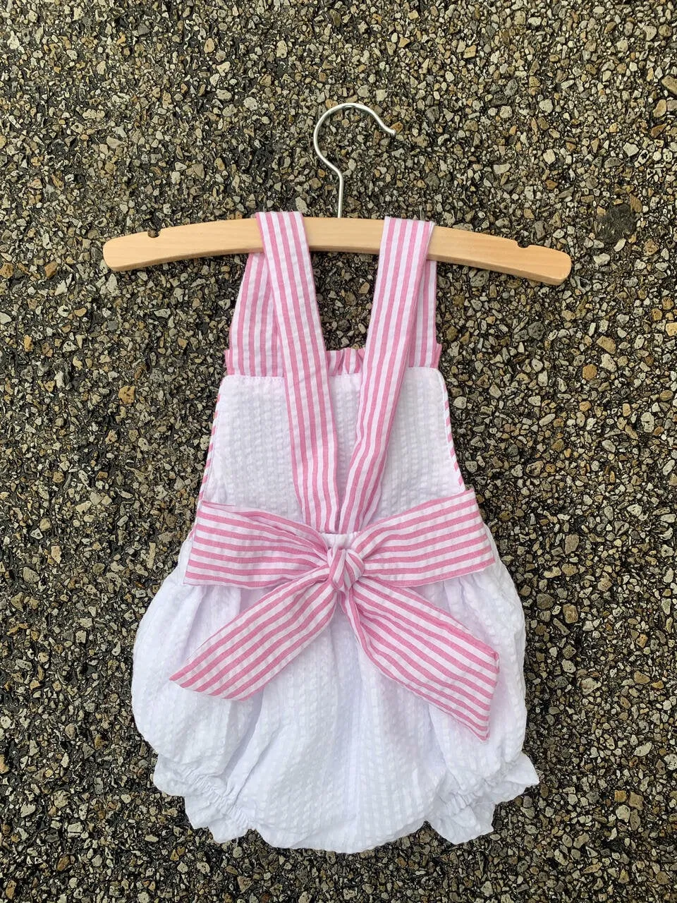 Girl, Sailboat Trio, Pink Seersucker Swing Back Set, Pink and White Seersucker Ruffle Bubble, Preppy, Embroidered, Sibling Outfit, Summer
