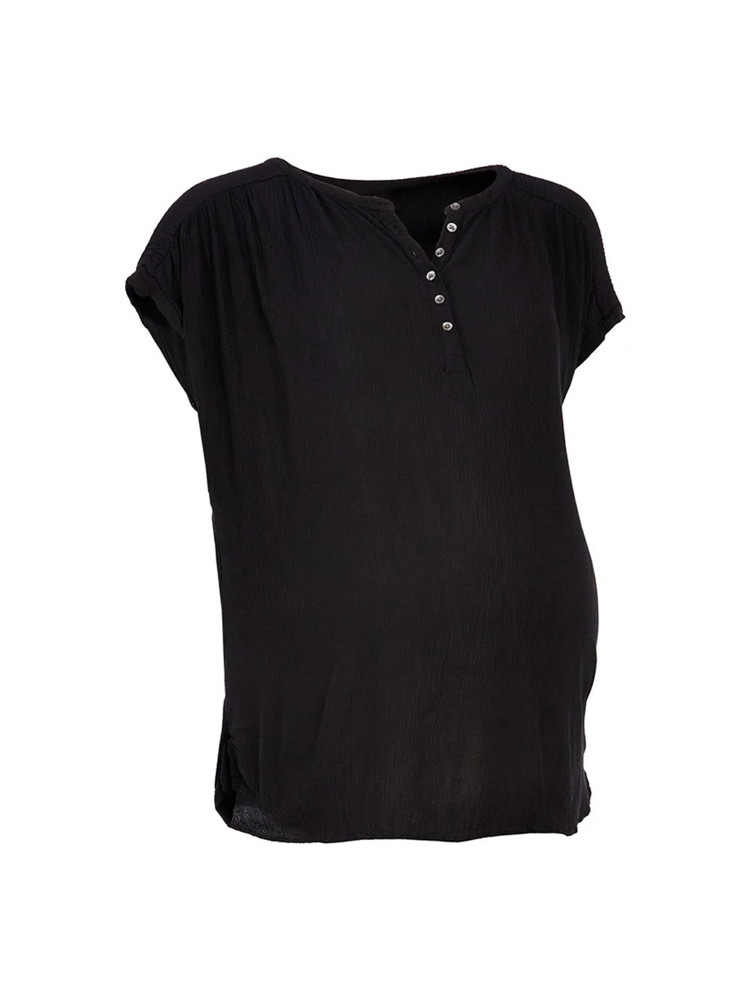 Maternity Henley Mixed Media Top in Black