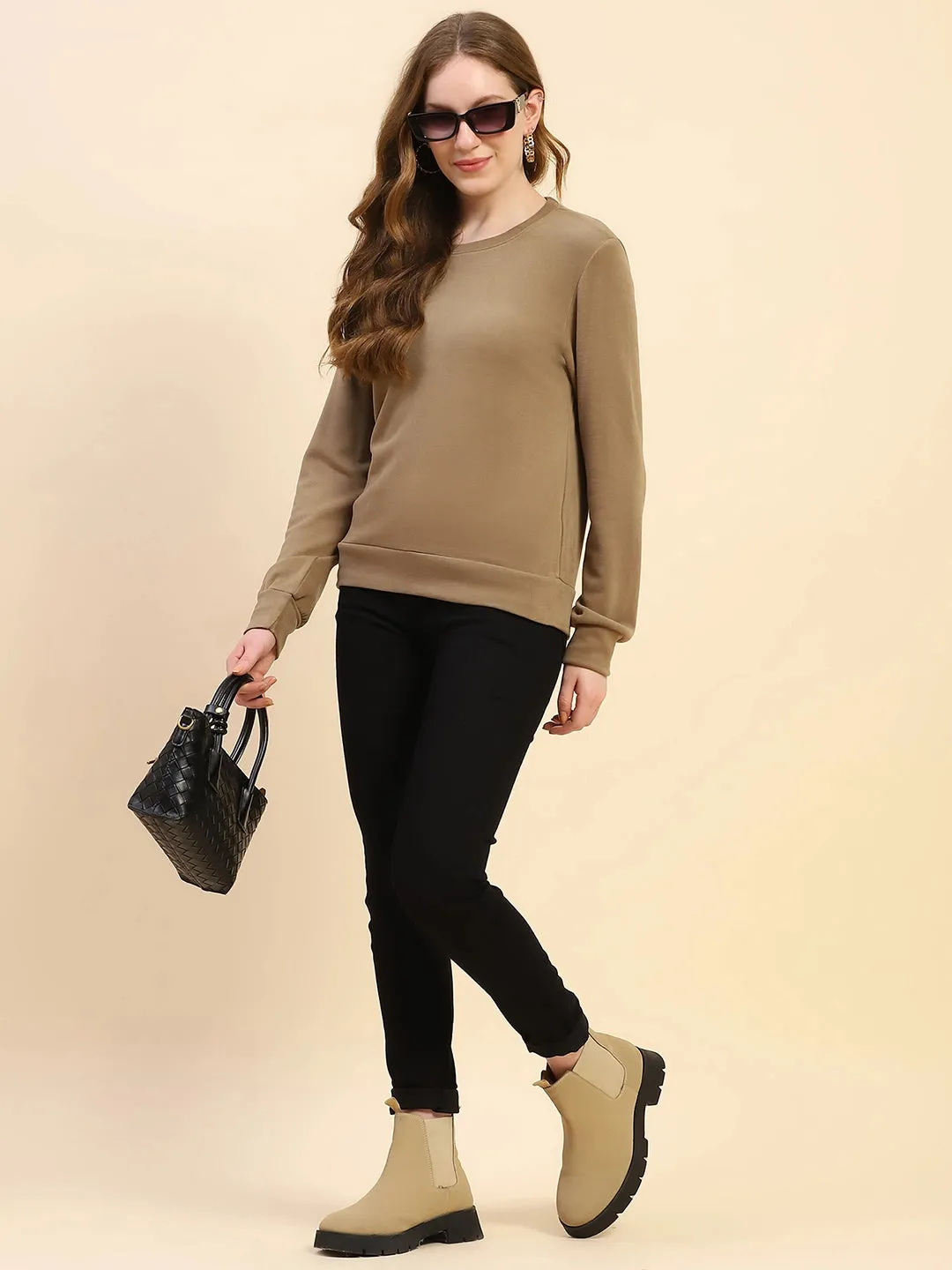 Mud Brown Solid Eco Silk Blend Ultra Soft Sweatshirt