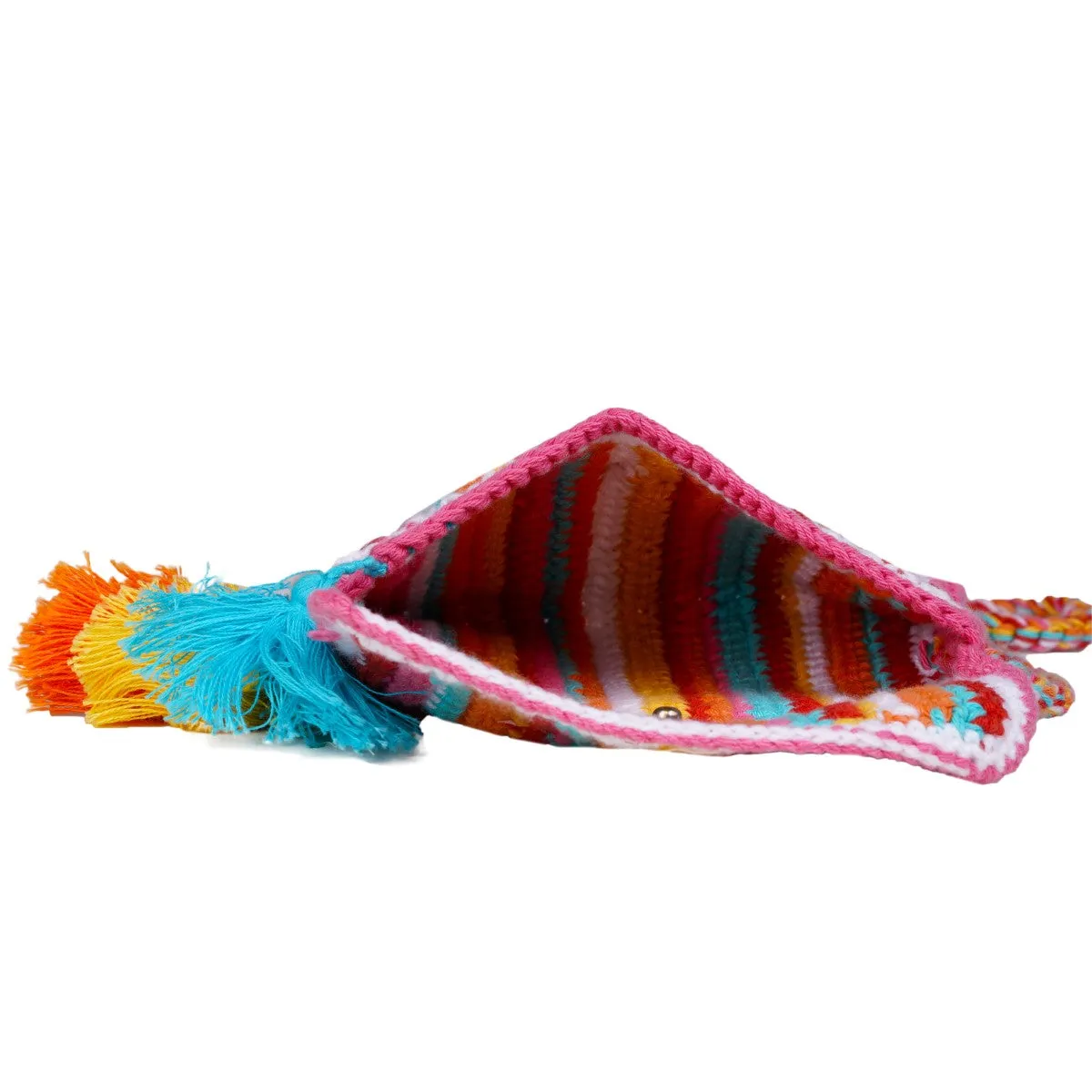 Multi-Colour Stripes Mini Sling Bag | Hand-Crochet | Cotton Yarn