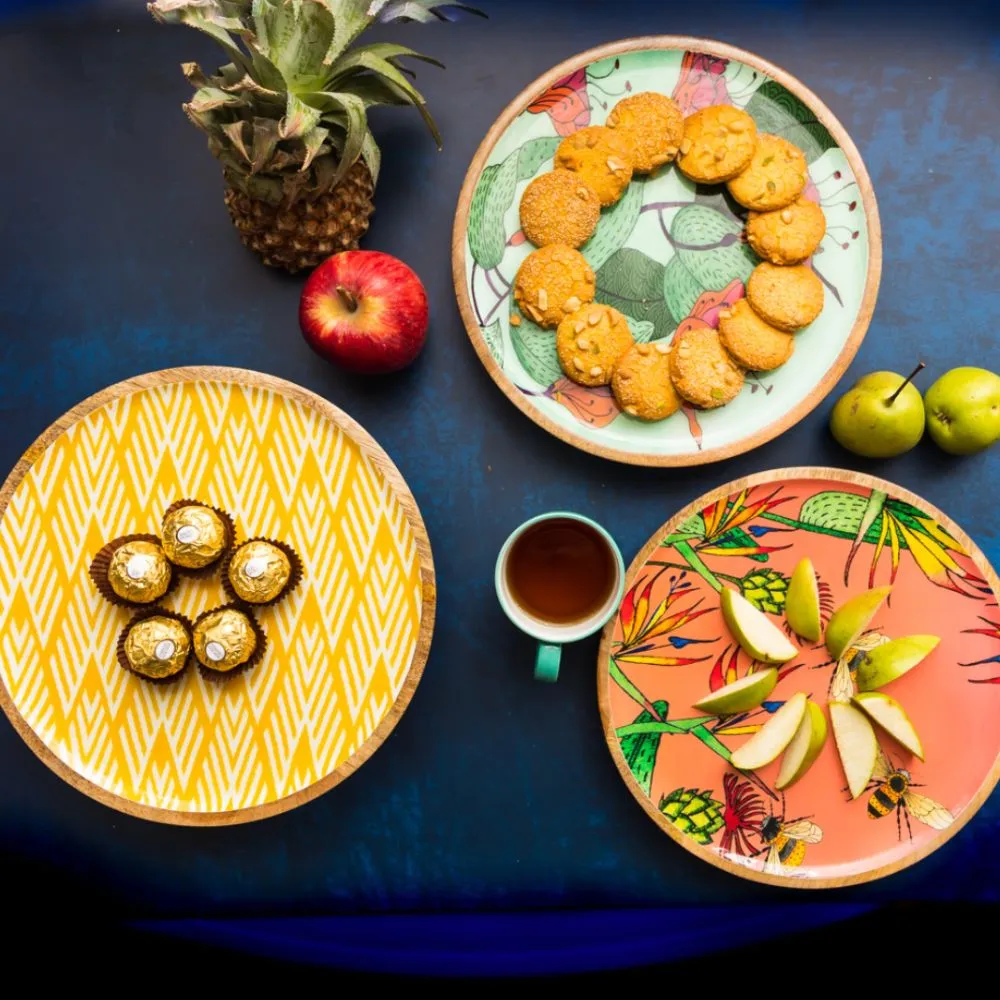 Peach Wall Plate | Artistic & Hand Crafted Home Decor | Mango Wood | 12 Inches