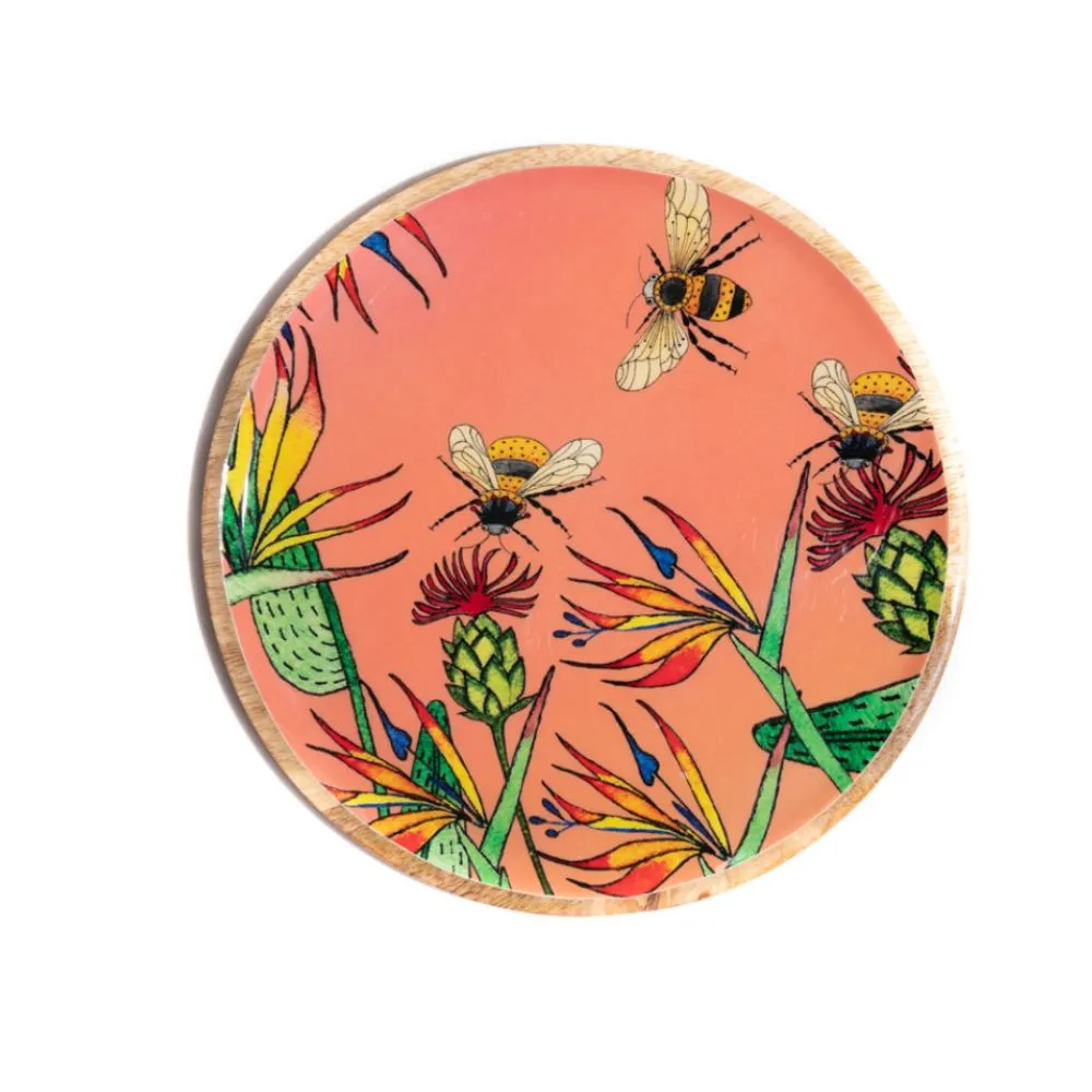 Peach Wall Plate | Artistic & Hand Crafted Home Decor | Mango Wood | 12 Inches