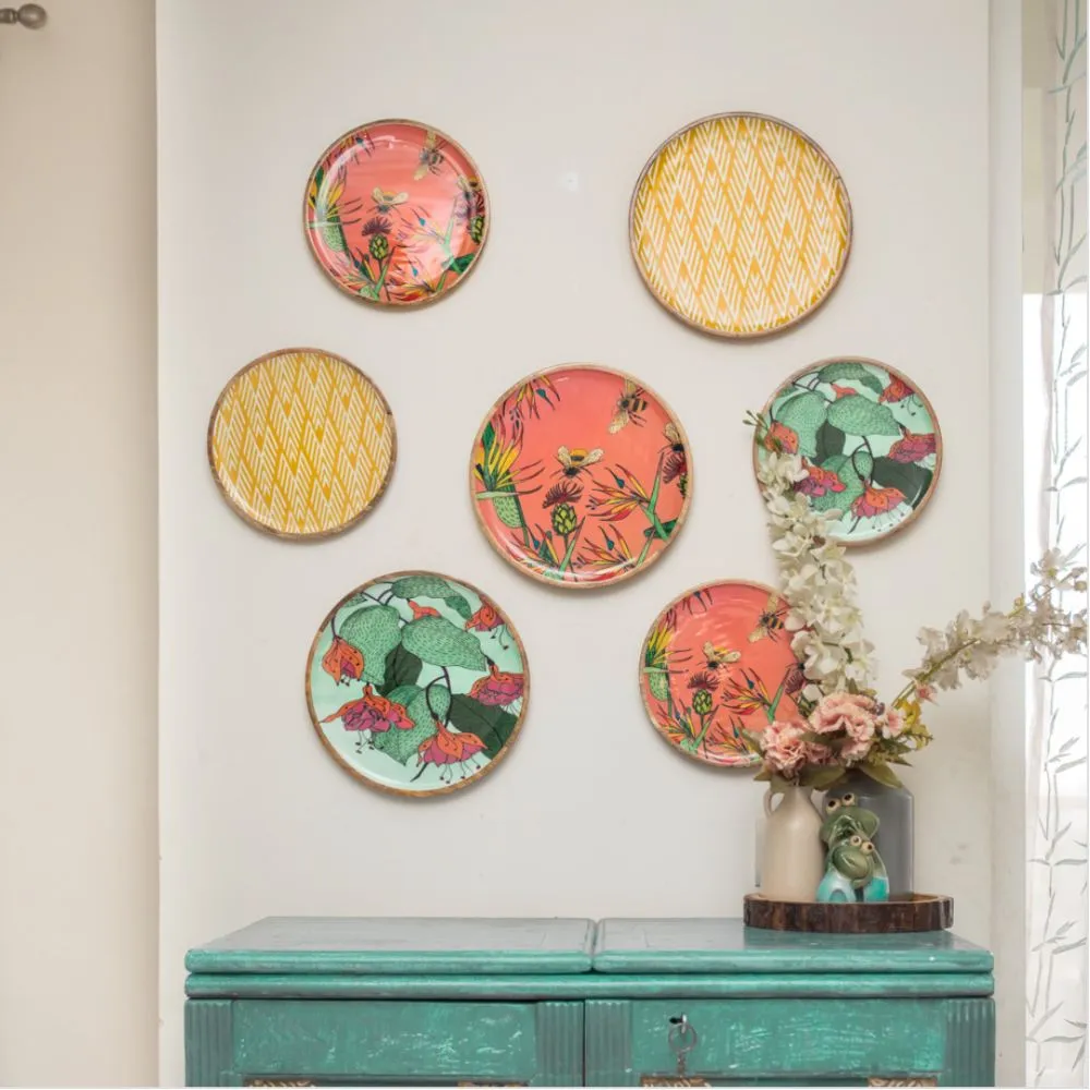 Peach Wall Plate | Artistic & Hand Crafted Home Decor | Mango Wood | 12 Inches