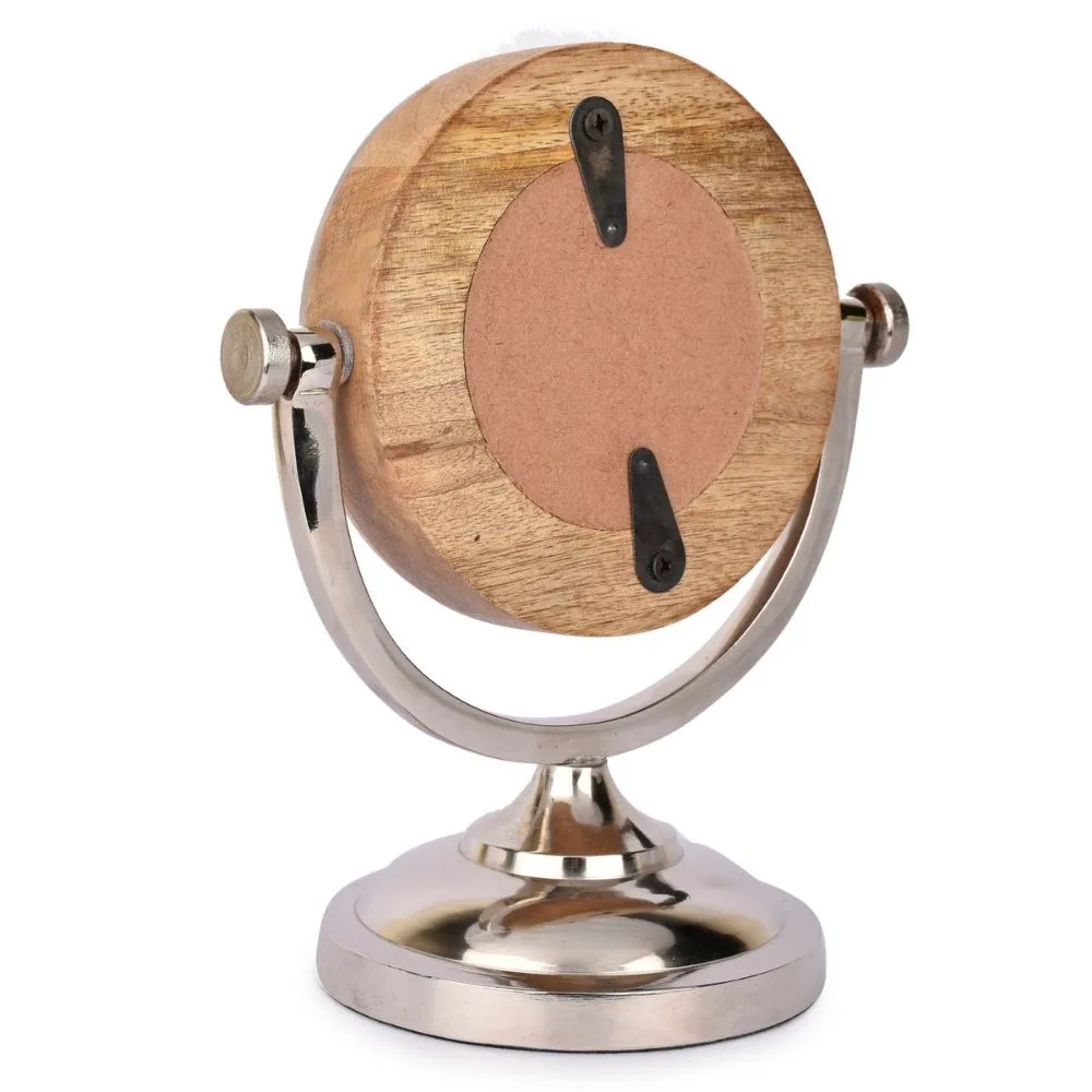 Table Top Clock | Antique Style | Modern Accent | Nickel Finish And Wooden | 9.4"