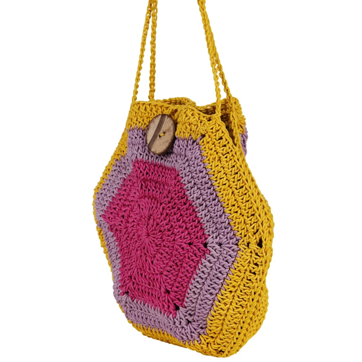 The Pentagon Mini Sling Bag | Hand-Crochet | Cotton | Multi-Colour