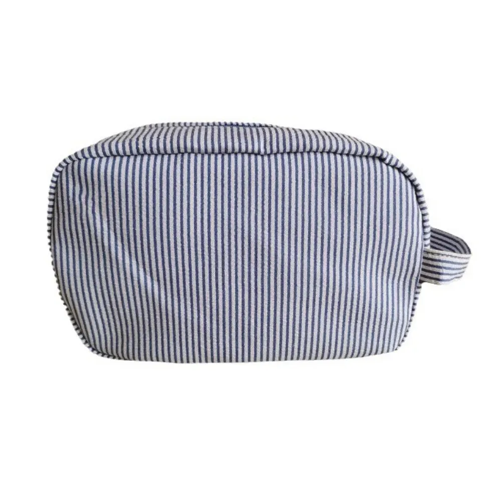 UAKISS  -   Seersucker Cosmetic Bags Women Cute Simple Striped Makeup Bag with Handle Female Large Capacity Travel Toiletries Pouches
